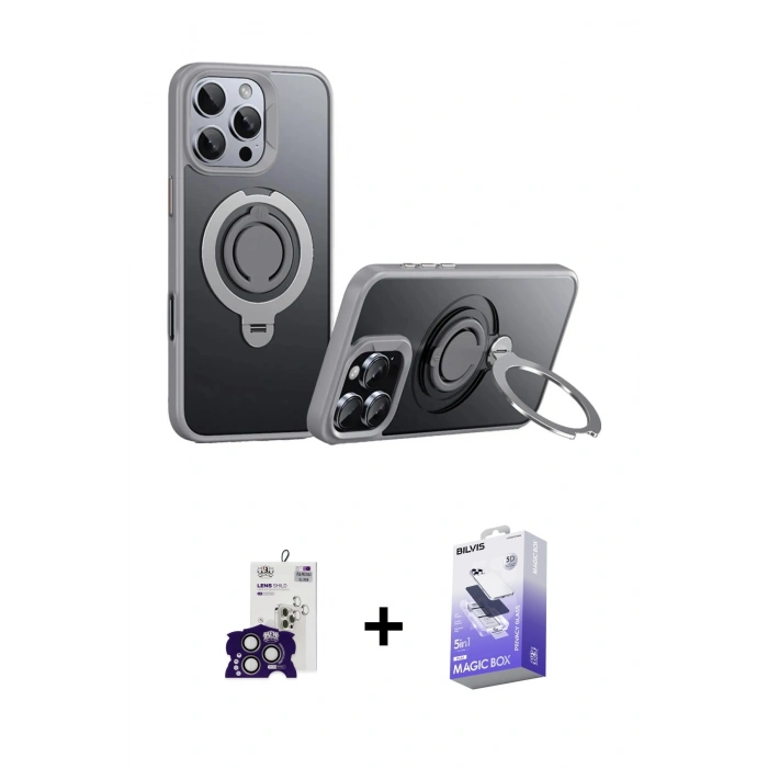 MARSİLYAN™- iPhone 16 Pro Max Kılıf Zirve Çizgi Prime - Siyah Bilvis 5in1 5D Magic Hayalet Cam Ekran Koruyucu + Titanyum Gri Bilvis Titan Kamera Lens