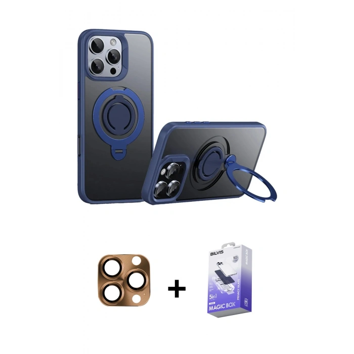 MARSİLYAN™- iPhone 16 Pro Max Kılıf Zirve Çizgi Prime - Siyah Bilvis 5in1 5D Magic Hayalet Cam Ekran Koruyucu + Çöl Titanyum Pers Alüminyum Kamera Lens