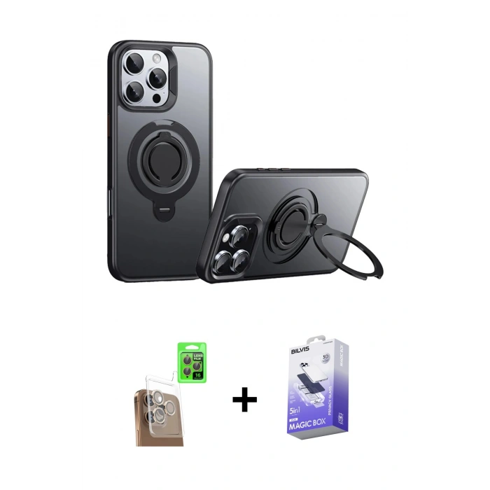 MARSİLYAN™- iPhone 16 Pro Max Kılıf Zirve Çizgi Prime - Siyah Bilvis 5in1 5D Magic Hayalet Cam Ekran Koruyucu + Raze Metal Kamera Lens - CLTM