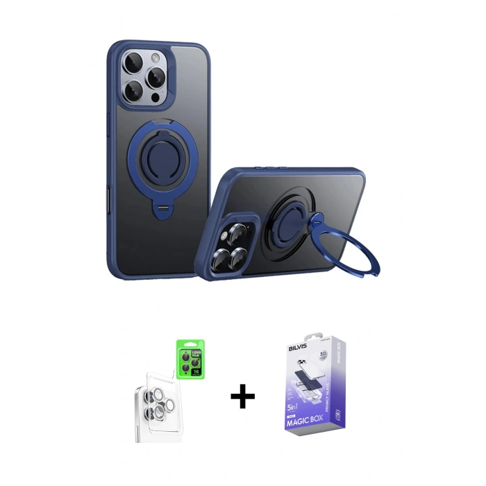 MARSİLYAN™- iPhone 16 Pro Max Kılıf Zirve Çizgi Prime - Siyah Bilvis 5in1 5D Magic Hayalet Cam Ekran Koruyucu + Raze Metal Kamera Lens - BZ