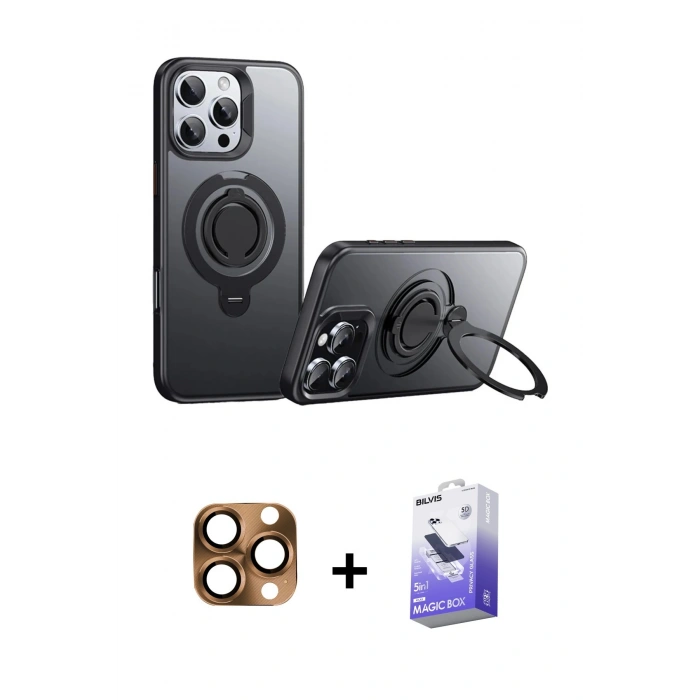 MARSİLYAN™- iPhone 16 Pro Max Kılıf Zirve Çizgi Prime - Siyah Bilvis 5in1 5D Magic Hayalet Cam Ekran Koruyucu + Çöl Titanyum Pers Alüminyum Kamera Lens