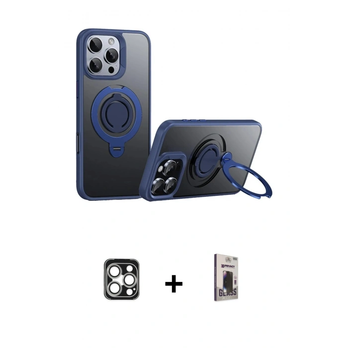 MARSİLYAN™- iPhone 16 Pro Max Kılıf Zirve Çizgi Prime - Siyah Bilvis Hayalet Cam Ekran Koruyucu + PVD Metal Kamera Lens - GS