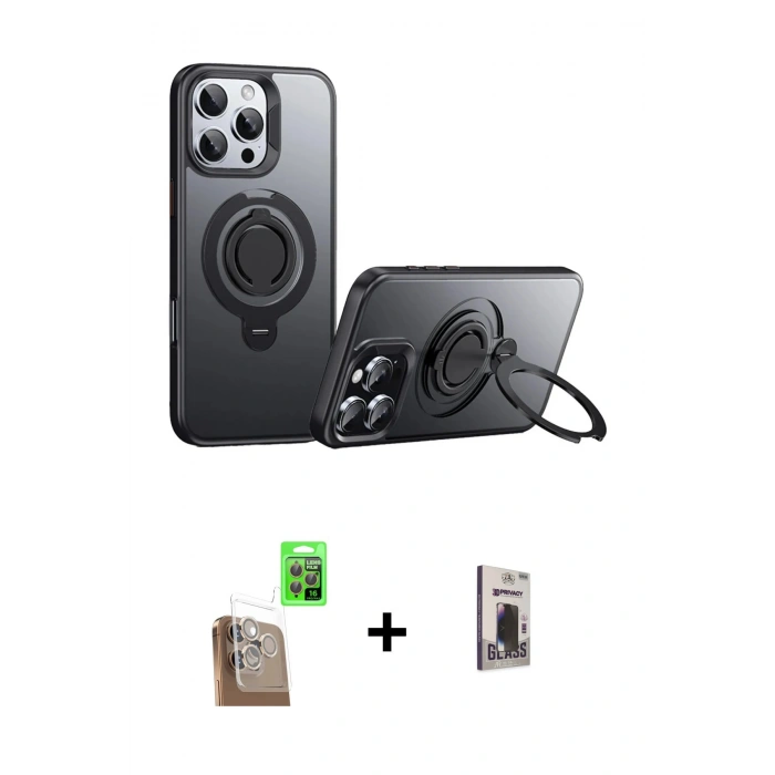 MARSİLYAN™- iPhone 16 Pro Max Kılıf Zirve Çizgi Prime - Siyah Bilvis Hayalet Cam Ekran Koruyucu + Raze Metal Kamera Lens - CLTM