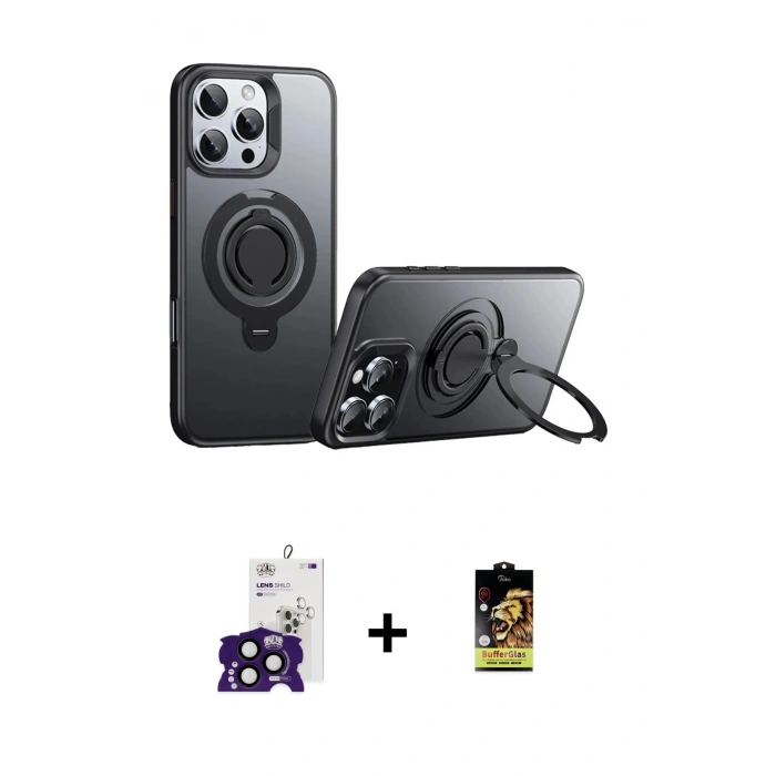MARSİLYAN™- iPhone 16 Pro Max Kılıf Zirve Çizgi Prime - Siyah Buffer Cam Ekran Koruyucu + Bilvis Titan Kamera Lens - SH