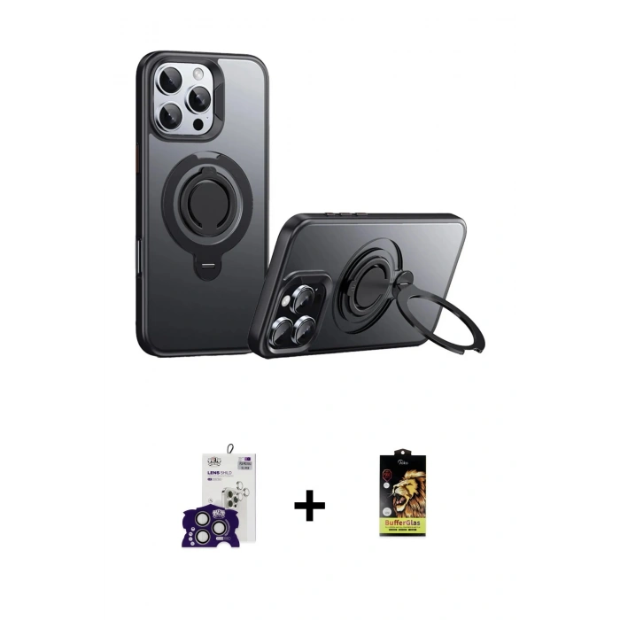 MARSİLYAN™- iPhone 16 Pro Max Kılıf Zirve Çizgi Prime - Siyah Buffer Cam Ekran Koruyucu + Bilvis Titan Kamera Lens - TMGI