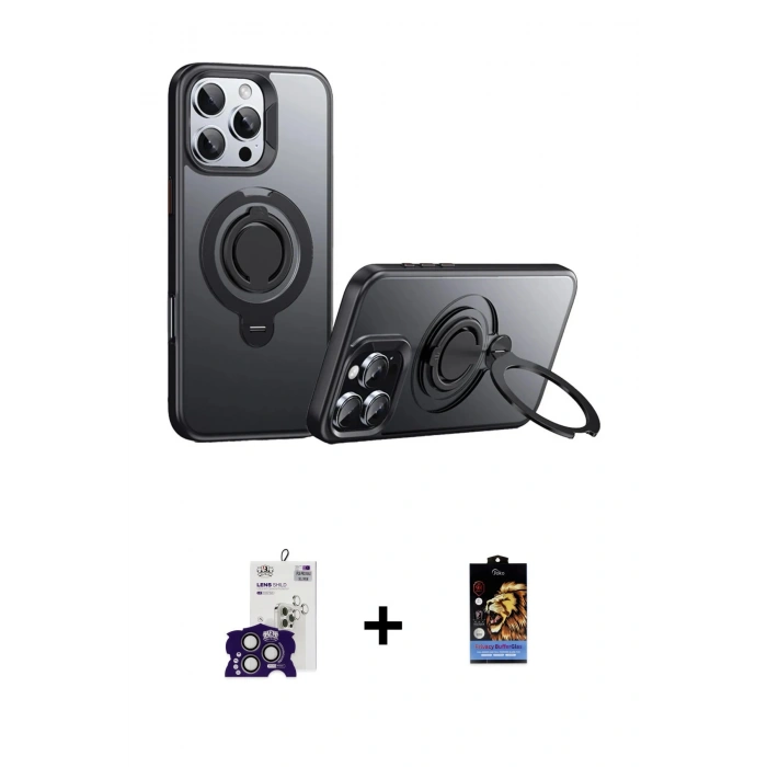 MARSİLYAN™- iPhone 16 Pro Max Kılıf Zirve Çizgi Prime - Siyah Buffer Hayalet Cam Ekran Koruyucu + Bilvis Titan Kamera Lens - TMGI