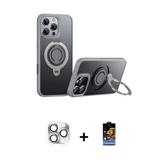 MARSİLYAN™- iPhone 16 Pro Max Kılıf Zirve Çizgi Prime - Siyah Buffer Hayalet Cam Ekran Koruyucu + Gümüş Pers Alüminyum Kamera Lens