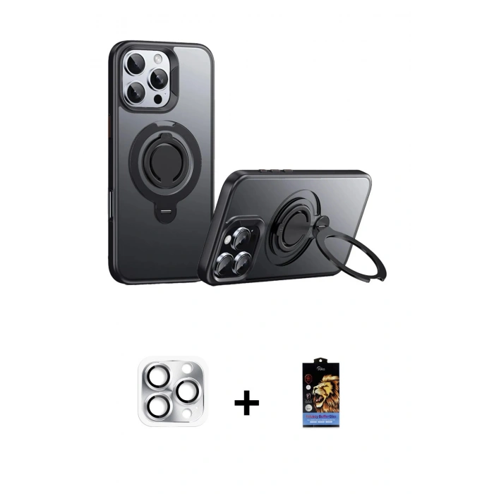 MARSİLYAN™- iPhone 16 Pro Max Kılıf Zirve Çizgi Prime - Siyah Buffer Hayalet Cam Ekran Koruyucu + Gümüş Pers Alüminyum Kamera Lens