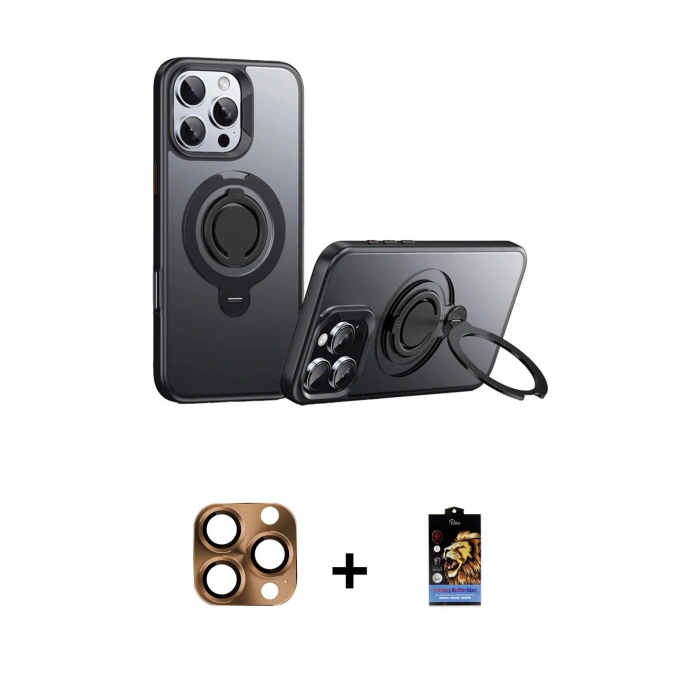 MARSİLYAN™- iPhone 16 Pro Max Kılıf Zirve Çizgi Prime - Siyah Buffer Hayalet Cam Ekran Koruyucu + Pers Alüminyum Kamera Lens - CLTM