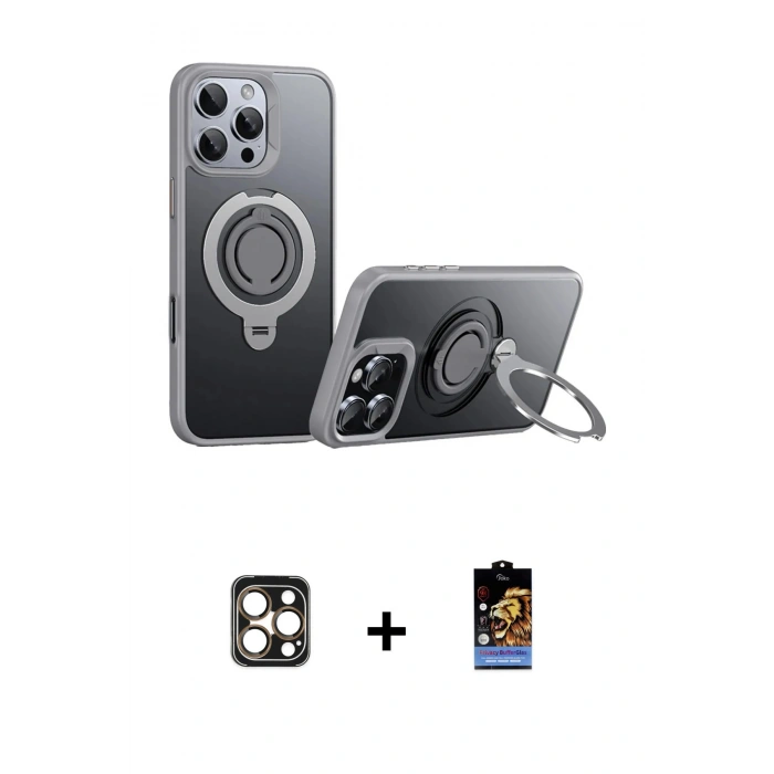 MARSİLYAN™- iPhone 16 Pro Max Kılıf Zirve Çizgi Prime - Siyah Buffer Hayalet Cam Ekran Koruyucu + PVD Metal Kamera Lens - GD