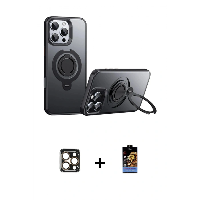 MARSİLYAN™- iPhone 16 Pro Max Kılıf Zirve Çizgi Prime - Siyah Buffer Hayalet Cam Ekran Koruyucu + PVD Metal Kamera Lens - GD
