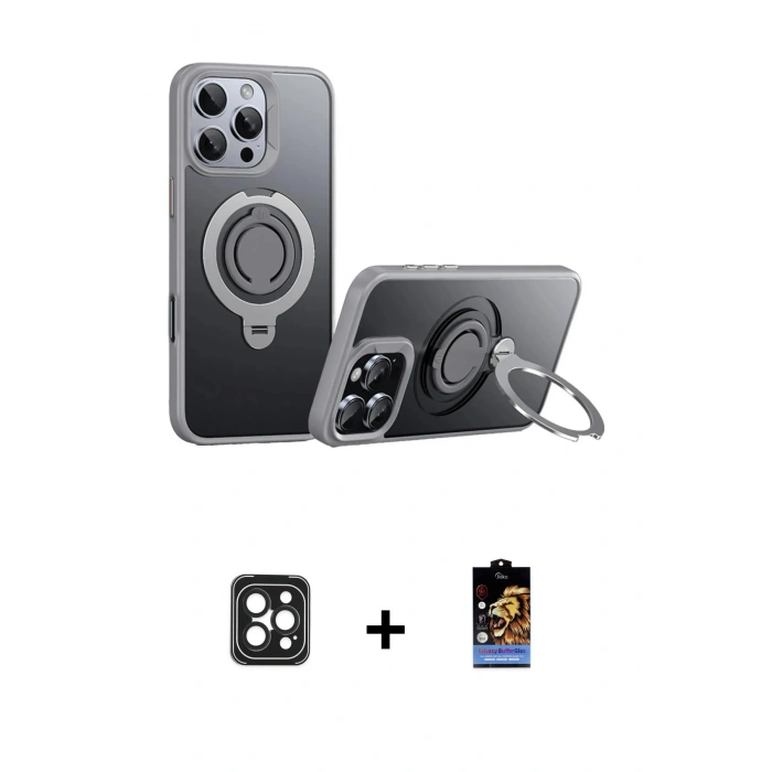 MARSİLYAN™- iPhone 16 Pro Max Kılıf Zirve Çizgi Prime - Siyah Buffer Hayalet Cam Ekran Koruyucu + PVD Metal Kamera Lens - SH