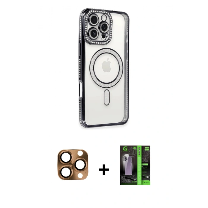 MARSİLYAN™- iPhone 16 Pro Max Kılıf Zirve Doku Prime - Şeffaf 360 Full Body Arka Koruyucu + Pers Alüminyum Kamera Lens - CLTM