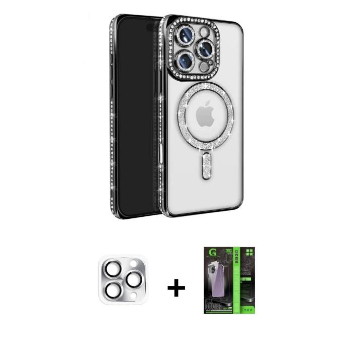 MARSİLYAN™- iPhone 16 Pro Max Kılıf Zirve Doku Prime - Şeffaf 360 Full Body Arka Koruyucu + Pers Alüminyum Kamera Lens - GS
