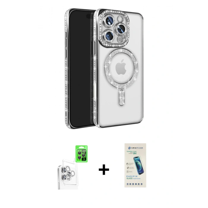 MARSİLYAN™- iPhone 16 Pro Max Kılıf Zirve Doku Prime - Şeffaf Pasifik Cam Ekran Koruyucu + Raze Metal Kamera Lens - BZ
