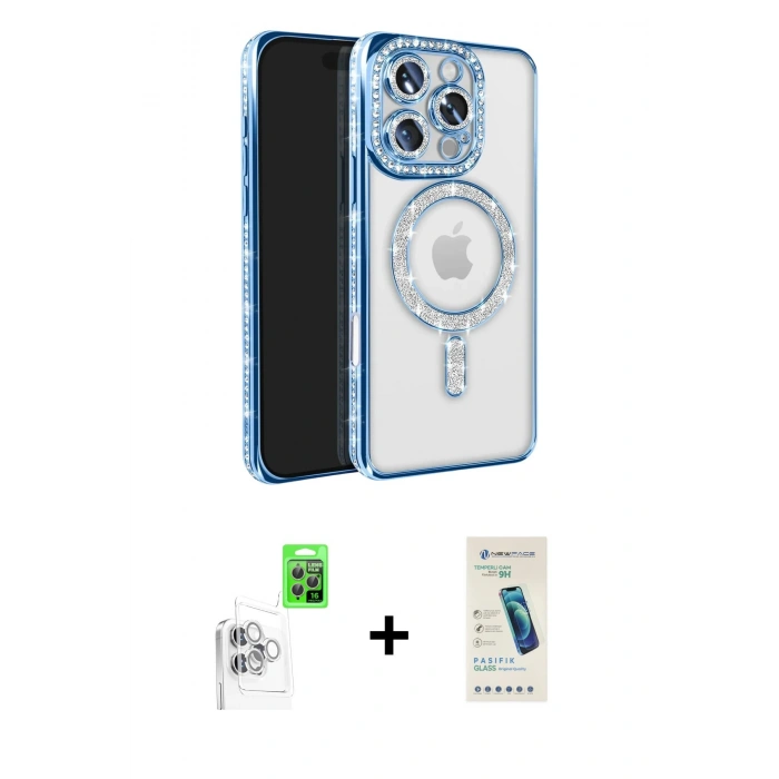 MARSİLYAN™- iPhone 16 Pro Max Kılıf Zirve Doku Prime - Şeffaf Pasifik Cam Ekran Koruyucu + Raze Metal Kamera Lens - BZ