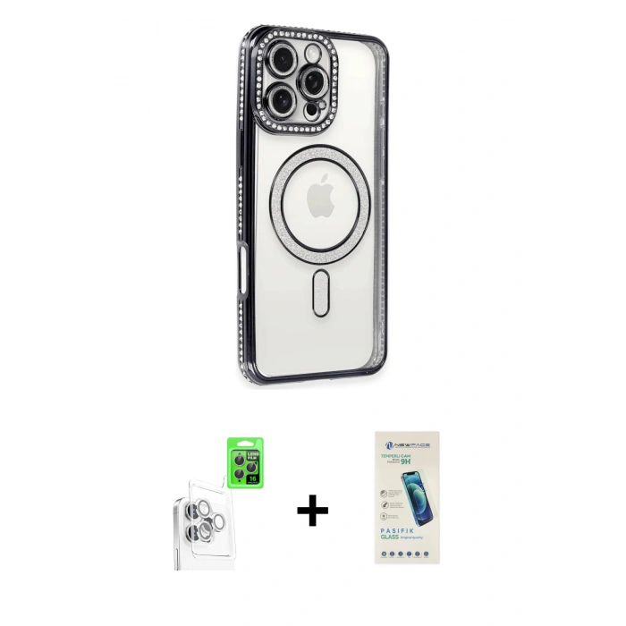 MARSİLYAN™- iPhone 16 Pro Max Kılıf Zirve Doku Prime - Şeffaf Pasifik Cam Ekran Koruyucu + Raze Metal Kamera Lens - BZ