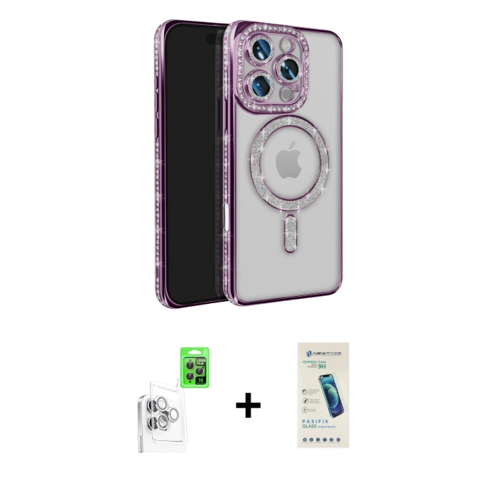 MARSİLYAN™- iPhone 16 Pro Max Kılıf Zirve Doku Prime - Şeffaf Pasifik Cam Ekran Koruyucu + Raze Metal Kamera Lens - BZ
