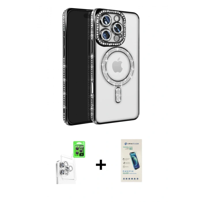 MARSİLYAN™- iPhone 16 Pro Max Kılıf Zirve Doku Prime - Şeffaf Pasifik Cam Ekran Koruyucu + Raze Metal Kamera Lens - BZ