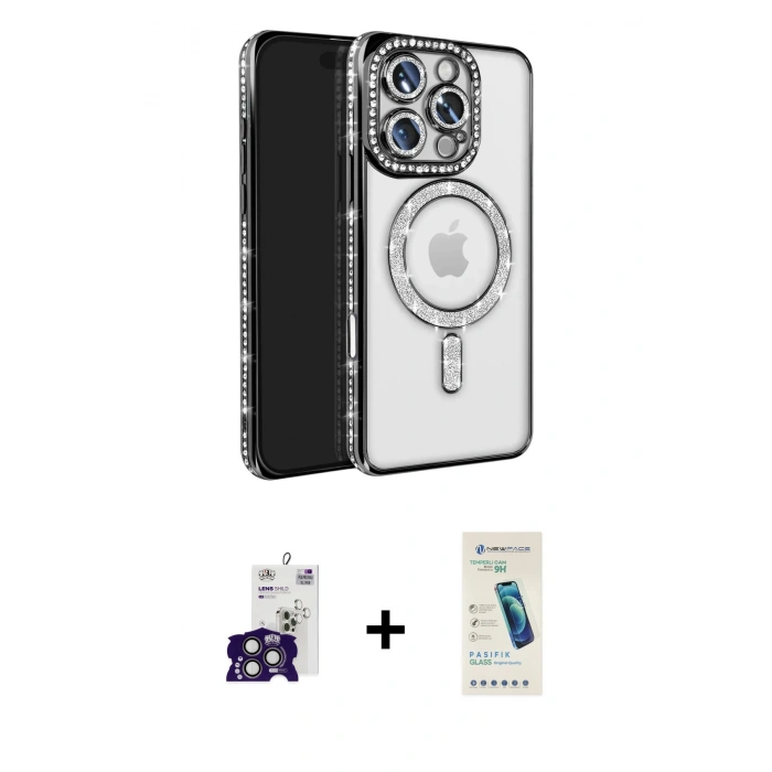 MARSİLYAN™- iPhone 16 Pro Max Kılıf Zirve Doku Prime - Şeffaf Pasifik Cam Ekran Koruyucu + Bilvis Titan Kamera Lens - TMGI