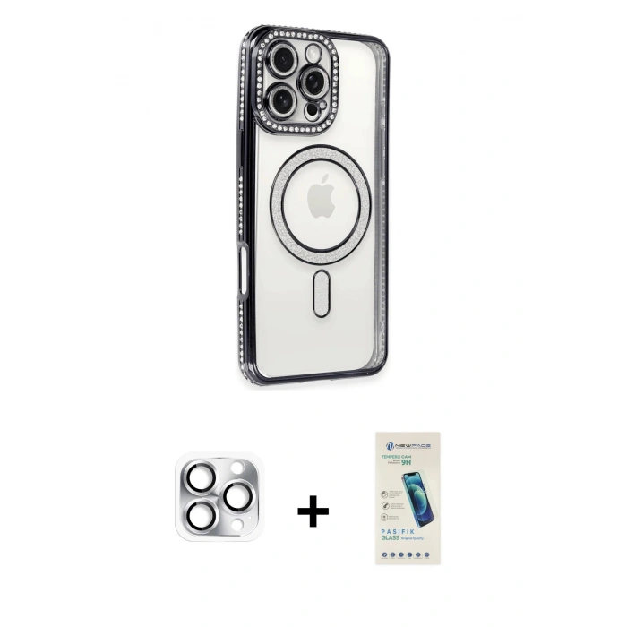 MARSİLYAN™- iPhone 16 Pro Max Kılıf Zirve Doku Prime - Şeffaf Pasifik Cam Ekran Koruyucu + Pers Alüminyum Kamera Lens - GS