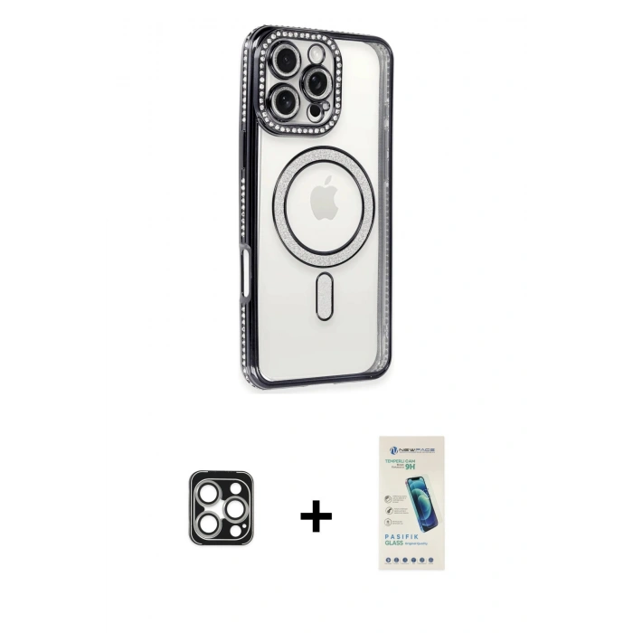 MARSİLYAN™- iPhone 16 Pro Max Kılıf Zirve Doku Prime - Şeffaf Pasifik Cam Ekran Koruyucu + PVD Metal Kamera Lens - GS