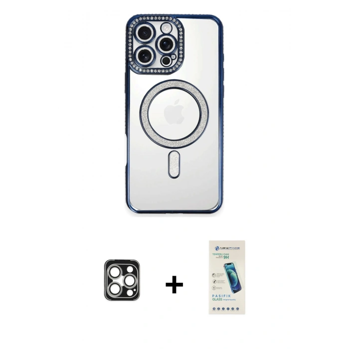 MARSİLYAN™- iPhone 16 Pro Max Kılıf Zirve Doku Prime - Şeffaf Pasifik Cam Ekran Koruyucu + PVD Metal Kamera Lens - GS