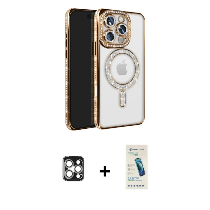 MARSİLYAN™- iPhone 16 Pro Max Kılıf Zirve Doku Prime - Şeffaf Pasifik Cam Ekran Koruyucu + PVD Metal Kamera Lens - GS