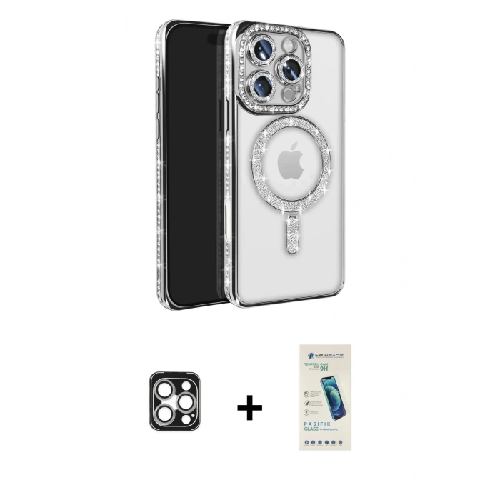 MARSİLYAN™- iPhone 16 Pro Max Kılıf Zirve Doku Prime - Şeffaf Pasifik Cam Ekran Koruyucu + PVD Metal Kamera Lens - GS