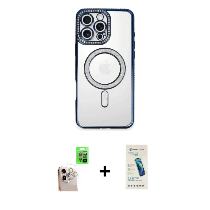 MARSİLYAN™- iPhone 16 Pro Max Kılıf Zirve Doku Prime - Şeffaf Pasifik Cam Ekran Koruyucu + Raze Metal Kamera Lens - NLGY