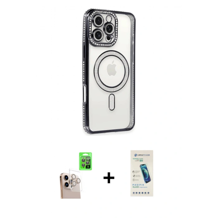 MARSİLYAN™- iPhone 16 Pro Max Kılıf Zirve Doku Prime - Şeffaf Pasifik Cam Ekran Koruyucu + Raze Metal Kamera Lens - NLGY