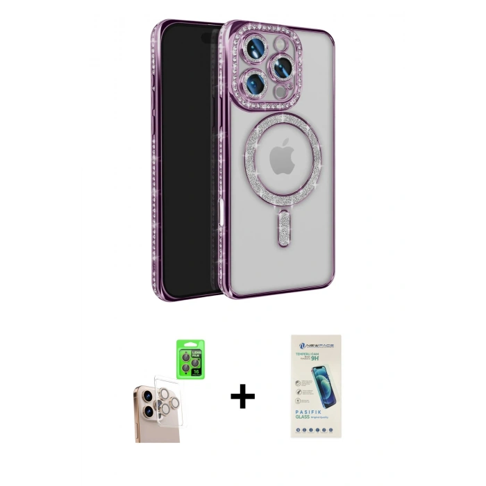 MARSİLYAN™- iPhone 16 Pro Max Kılıf Zirve Doku Prime - Şeffaf Pasifik Cam Ekran Koruyucu + Raze Metal Kamera Lens - NLGY