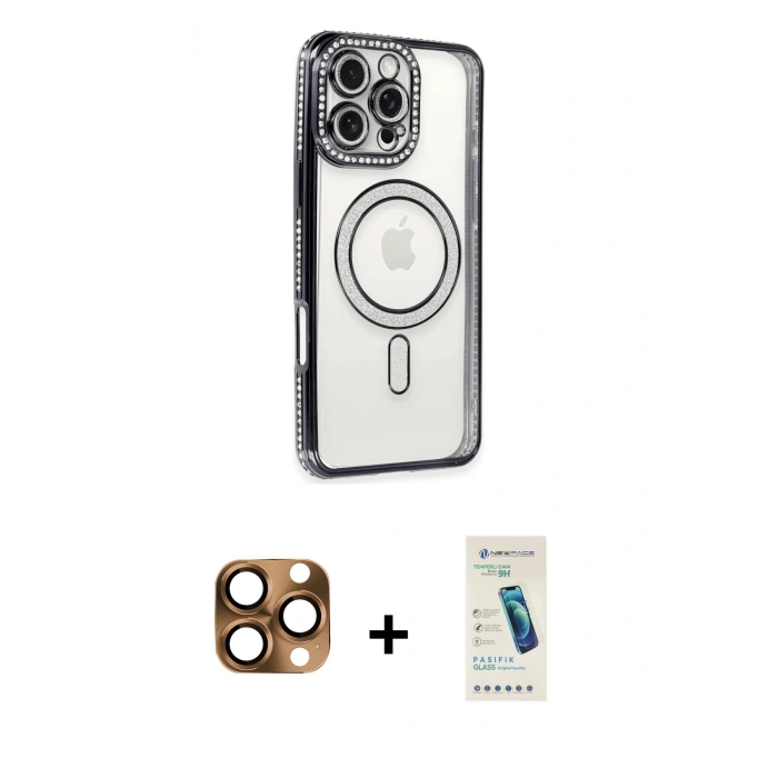 MARSİLYAN™- iPhone 16 Pro Max Kılıf Zirve Doku Prime - Şeffaf Pasifik Cam Ekran Koruyucu + Pers Alüminyum Kamera Lens - CLTM