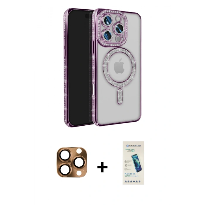 MARSİLYAN™- iPhone 16 Pro Max Kılıf Zirve Doku Prime - Şeffaf Pasifik Cam Ekran Koruyucu + Pers Alüminyum Kamera Lens - CLTM