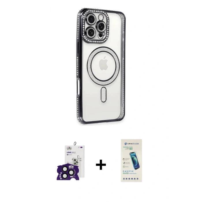 MARSİLYAN™- iPhone 16 Pro Max Kılıf Zirve Doku Prime - Şeffaf Pasifik Cam Ekran Koruyucu + Bilvis Titan Kamera Lens - SH
