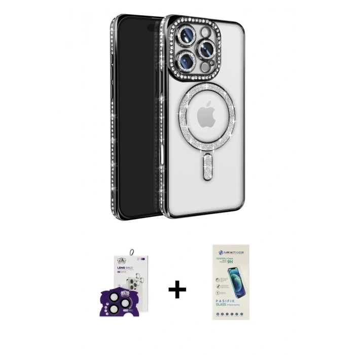 MARSİLYAN™- iPhone 16 Pro Max Kılıf Zirve Doku Prime - Şeffaf Pasifik Cam Ekran Koruyucu + Bilvis Titan Kamera Lens - SH