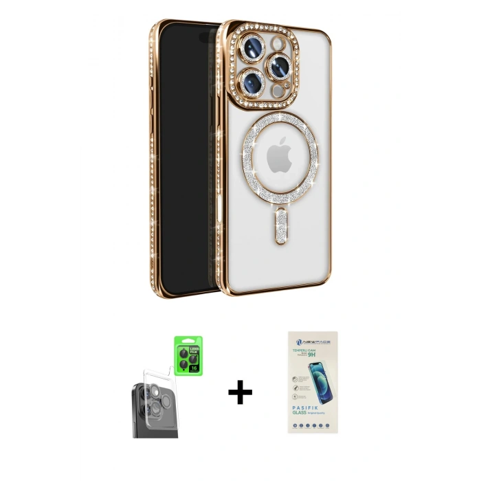 MARSİLYAN™- iPhone 16 Pro Max Kılıf Zirve Doku Prime - Şeffaf Pasifik Cam Ekran Koruyucu + Raze Metal Kamera Lens - SH