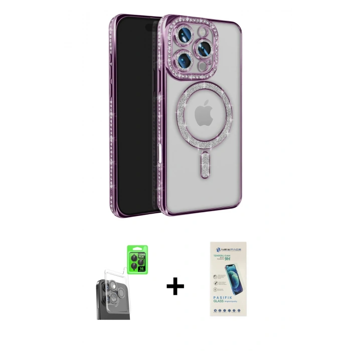 MARSİLYAN™- iPhone 16 Pro Max Kılıf Zirve Doku Prime - Şeffaf Pasifik Cam Ekran Koruyucu + Raze Metal Kamera Lens - SH