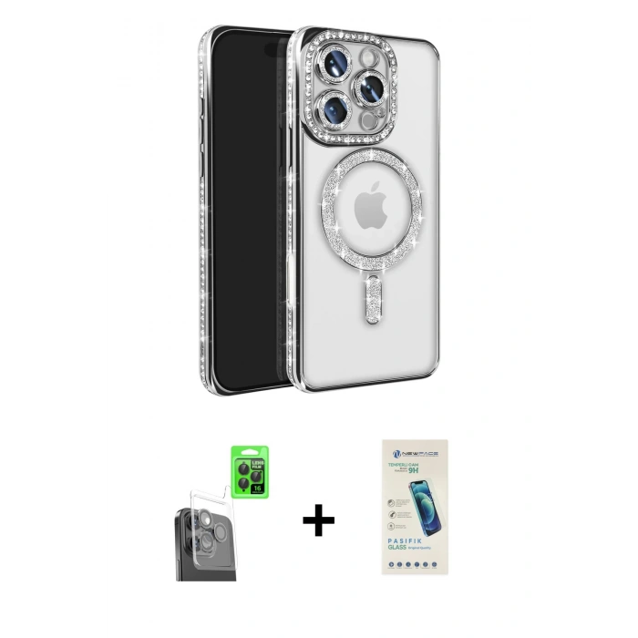 MARSİLYAN™- iPhone 16 Pro Max Kılıf Zirve Doku Prime - Şeffaf Pasifik Cam Ekran Koruyucu + Raze Metal Kamera Lens - SH