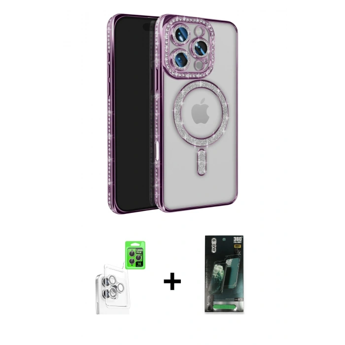 MARSİLYAN™- iPhone 16 Pro Max Kılıf Zirve Doku Prime - Siyah 360 Mat Full Body Arka Koruyucu + Raze Metal Kamera Lens - BZ
