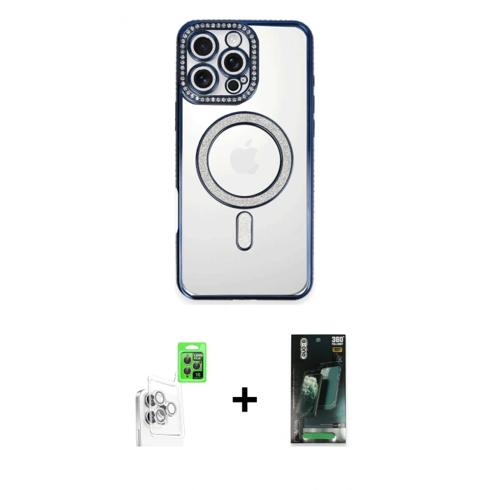 MARSİLYAN™- iPhone 16 Pro Max Kılıf Zirve Doku Prime - Siyah 360 Mat Full Body Arka Koruyucu + Raze Metal Kamera Lens - BZ