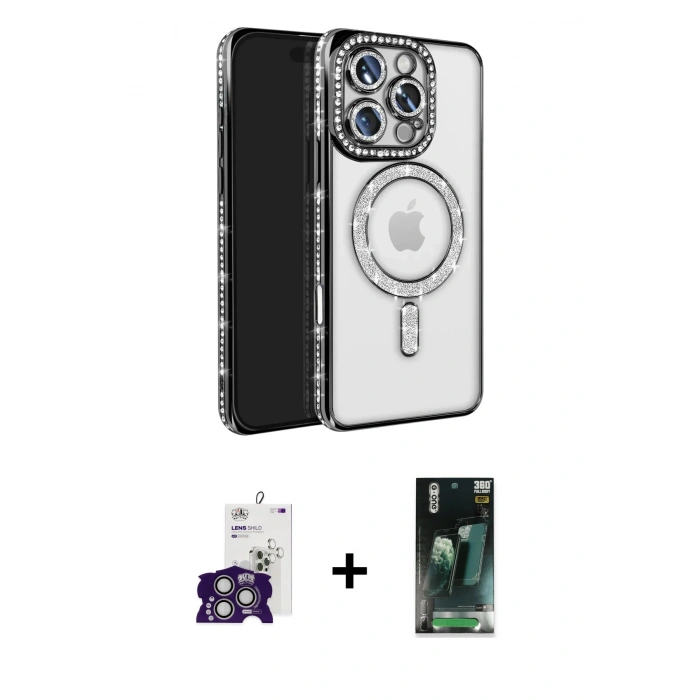 MARSİLYAN™- iPhone 16 Pro Max Kılıf Zirve Doku Prime - Siyah 360 Mat Full Body Arka Koruyucu + Bilvis Titan Kamera Lens - GS