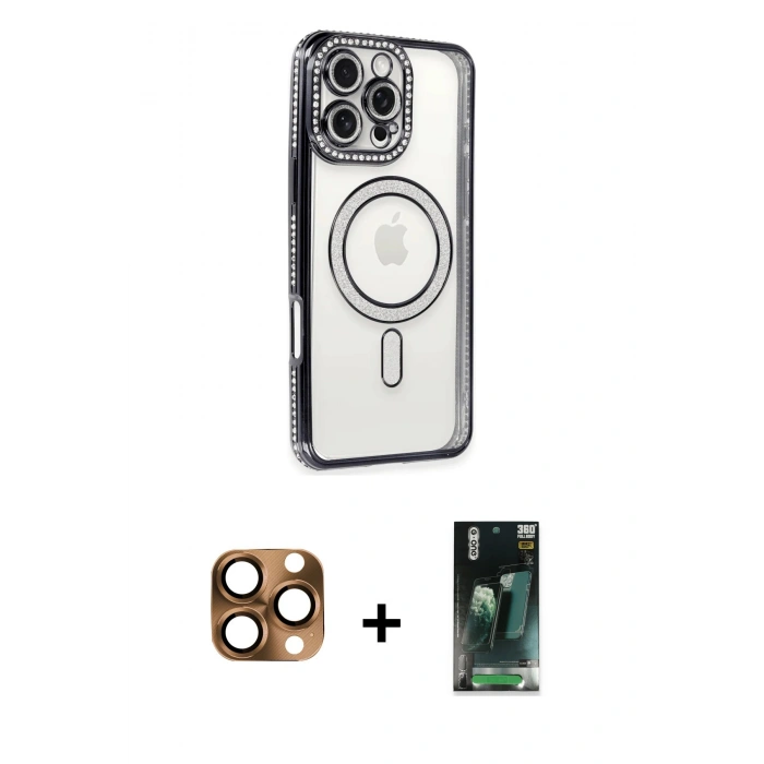 MARSİLYAN™- iPhone 16 Pro Max Kılıf Zirve Doku Prime - Siyah 360 Mat Full Body Arka Koruyucu + Pers Alüminyum Kamera Lens - CLTM