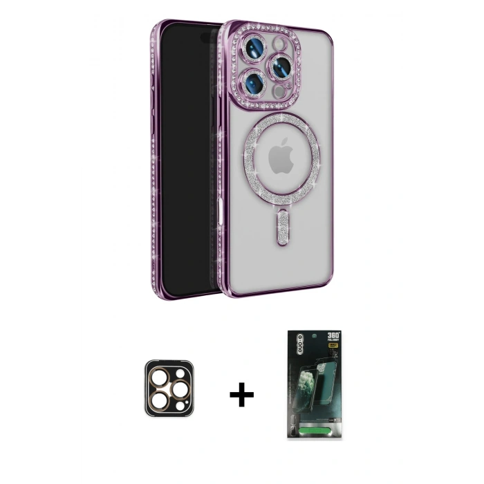 MARSİLYAN™- iPhone 16 Pro Max Kılıf Zirve Doku Prime - Siyah 360 Mat Full Body Arka Koruyucu + PVD Metal Kamera Lens - GD