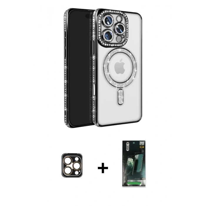MARSİLYAN™- iPhone 16 Pro Max Kılıf Zirve Doku Prime - Siyah 360 Mat Full Body Arka Koruyucu + PVD Metal Kamera Lens - GD