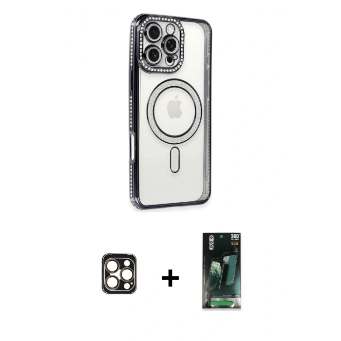 MARSİLYAN™- iPhone 16 Pro Max Kılıf Zirve Doku Prime - Siyah 360 Mat Full Body Arka Koruyucu + PVD Metal Kamera Lens - GD