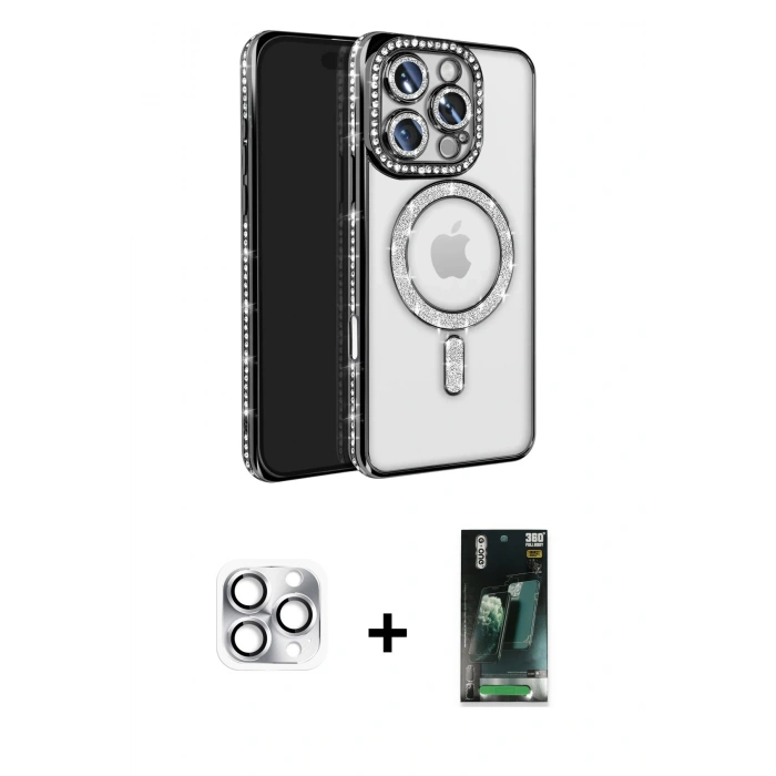 MARSİLYAN™- iPhone 16 Pro Max Kılıf Zirve Doku Prime - Siyah 360 Mat Full Body Arka Koruyucu + Pers Alüminyum Kamera Lens - GS