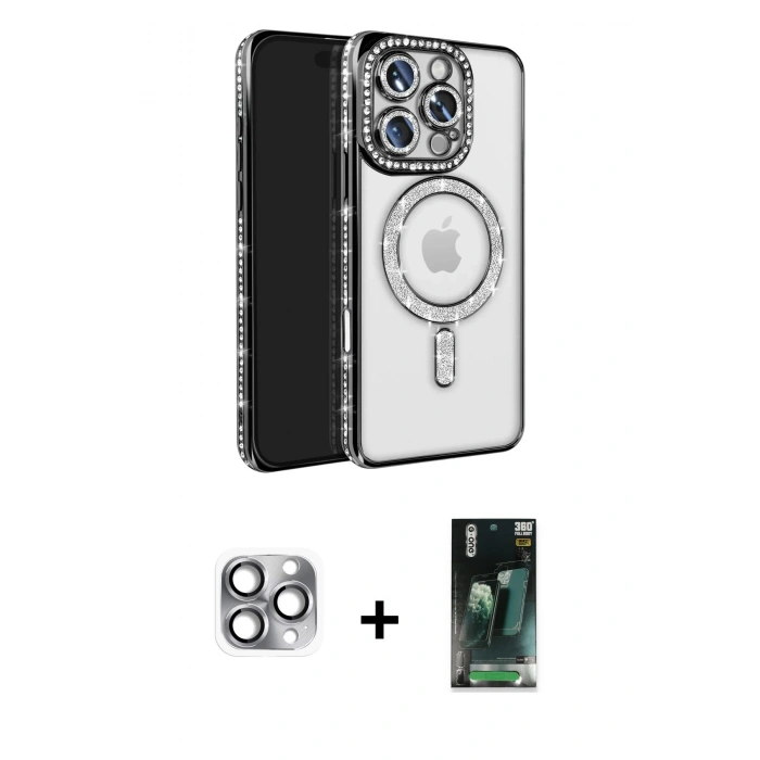 MARSİLYAN™- iPhone 16 Pro Max Kılıf Zirve Doku Prime - Siyah 360 Mat Full Body Arka Koruyucu + Pers Alüminyum Kamera Lens - GI