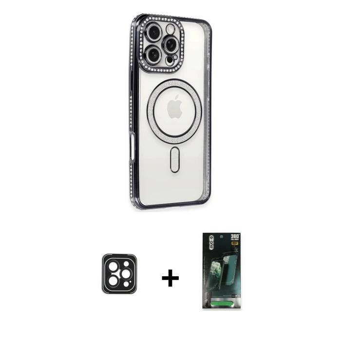 MARSİLYAN™- iPhone 16 Pro Max Kılıf Zirve Doku Prime - Siyah 360 Mat Full Body Arka Koruyucu + Siyah PVD Metal Kamera Lens