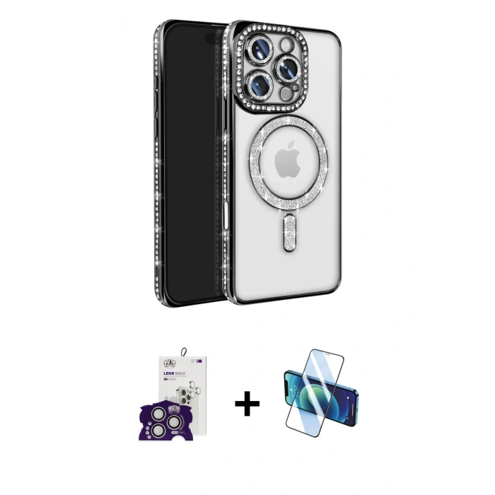 MARSİLYAN™- iPhone 16 Pro Max Kılıf Zirve Doku Prime - Siyah 3D Antistatik Cam Ekran Koruyucu + Bilvis Titan Kamera Lens - GS